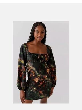 Urban Outfitters Black Floral Mini Dress with Orange Accents